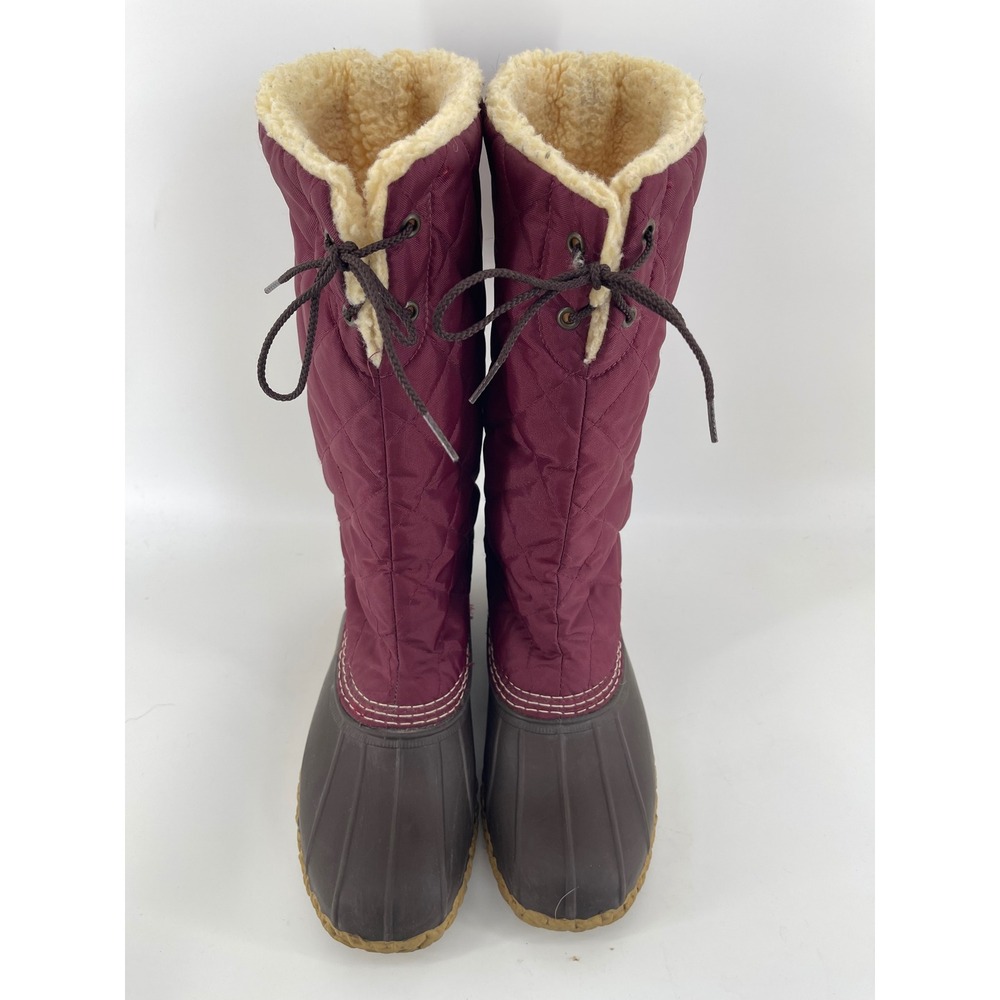 L.L. Bean Quilted Duck Boots Women 9 Burgundy Water Sherpa Lined Tall Maine - Picture 2 of 7